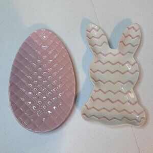 Set of Easter plates serving dishes pink and white Easter bunny Easter Egg decor